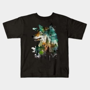 Wolves' Watercolor Symphony Kids T-Shirt